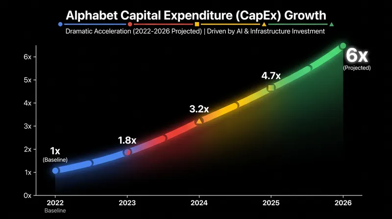Alphabet's capital expenditures have skyrocketed to six times their 2022 levels to support generative AI.
