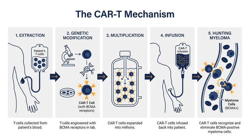 The "living drug" process transforms a patient's own immune cells into targeted cancer killers.