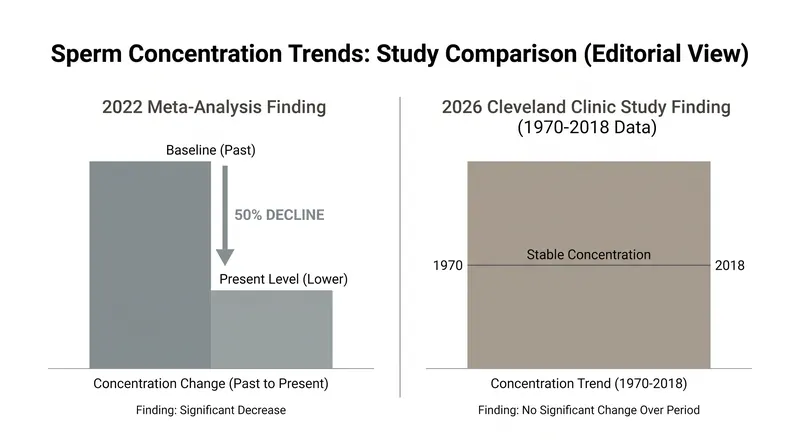 When researchers use consistent measurement techniques, the drastic historical decline in sperm counts disappears.