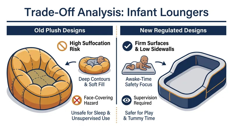 The redesign trades the soothing convenience of plush contours for absolute physiological safety.