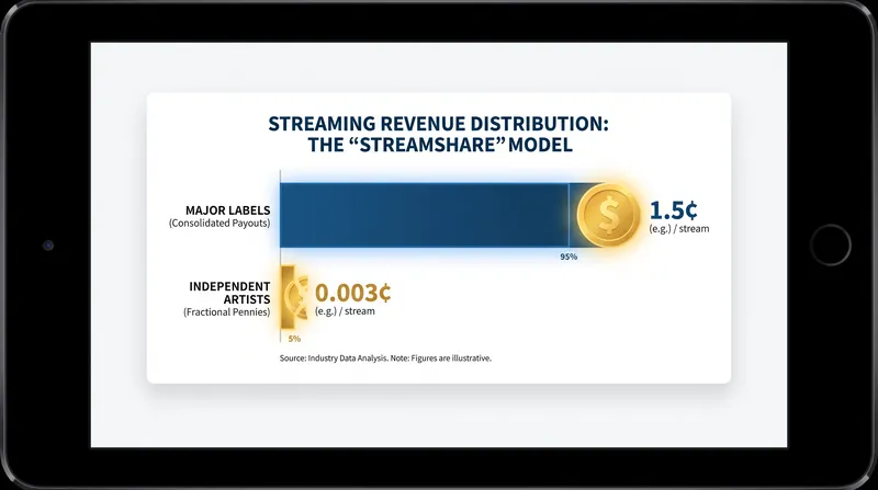 The streamshare model pools all platform revenue, proportionally rewarding the most-streamed catalogs.