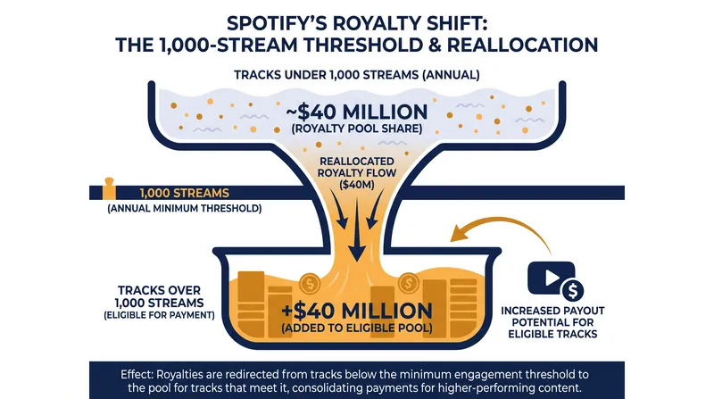 How Spotify's 1,000-stream threshold reallocates an estimated $40 million annually.