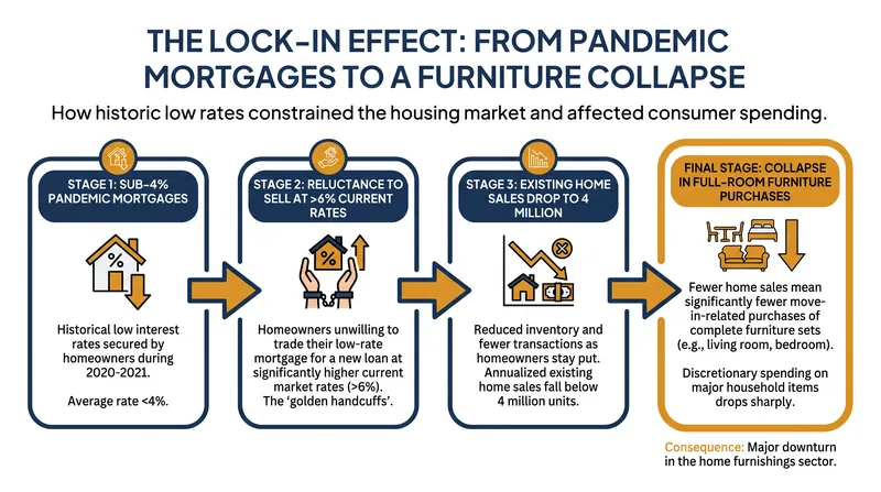 How the housing market's lock-in effect directly impacts the furniture retail sector.