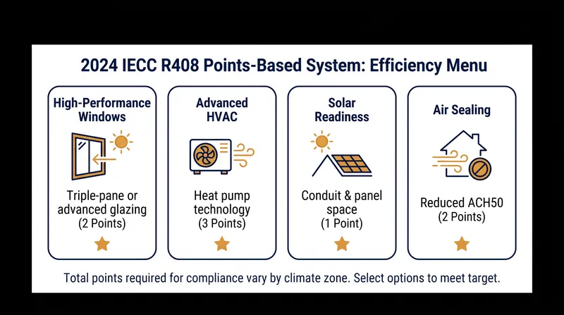 The new code's 'efficiency buffet' allows builders to mix and match over 50 different upgrades to meet compliance targets.