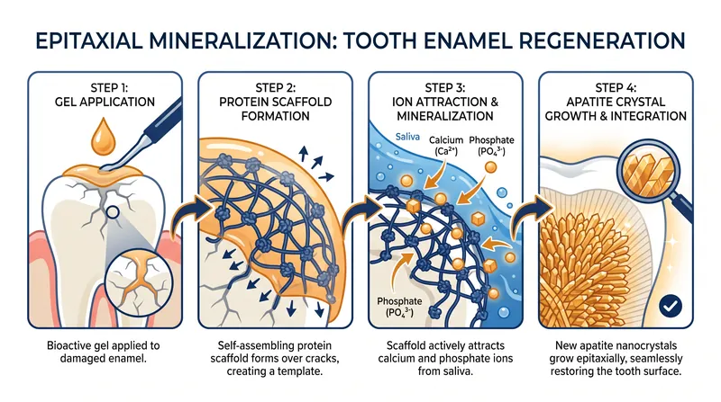 The gel forms a microscopic matrix that guides minerals from saliva to rebuild the tooth's natural structure.