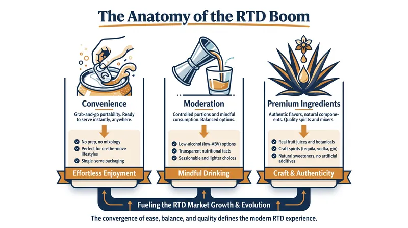 The three core pillars driving the rapid adoption of ready-to-drink cocktails.