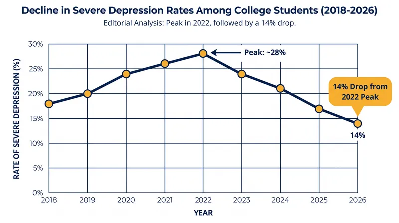 Severe depressive symptoms have fallen 14% from their 2022 peak.