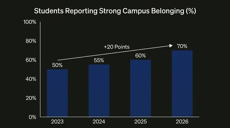 Self-reported feelings of campus belonging have surged over the last three years.
