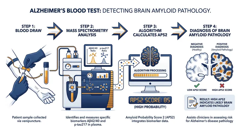 The test measures specific ratios of amyloid and tau proteins in the blood to calculate a highly accurate probability score.
