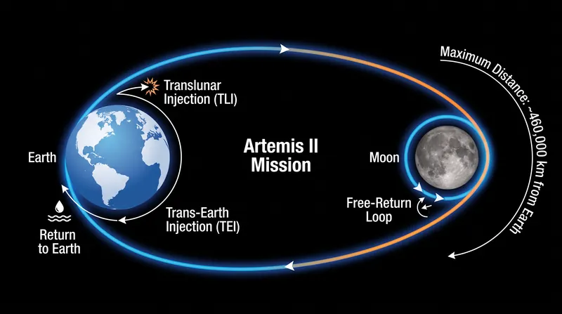 The free-return trajectory used Earth and lunar gravity to safely guide the spacecraft.
