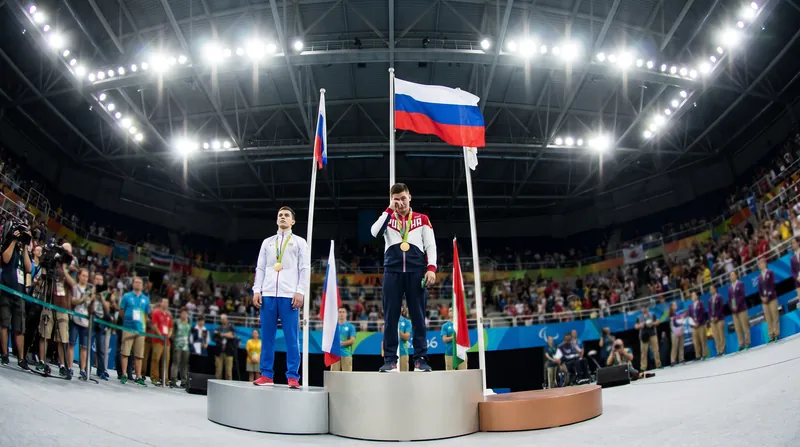 The medal ceremony marked the first time the Russian flag was raised at a major world championship since 2022.