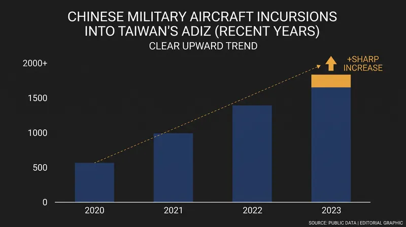 Chinese military incursions across the median line have become increasingly frequent.