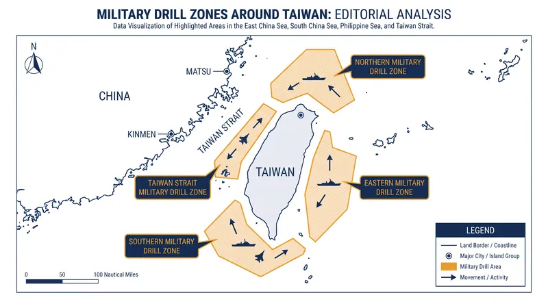The PLA's drills encircled Taiwan's main island and targeted several outlying territories.