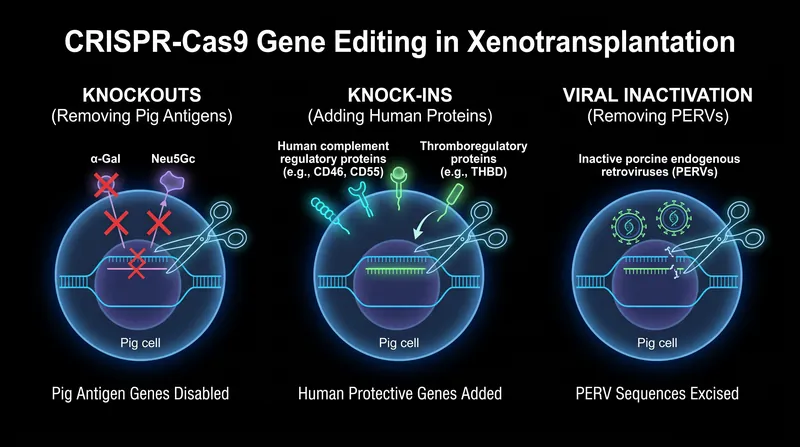 Scientists use CRISPR to perform dozens of precise genetic edits, effectively disguising the pig organ from the human immune system.