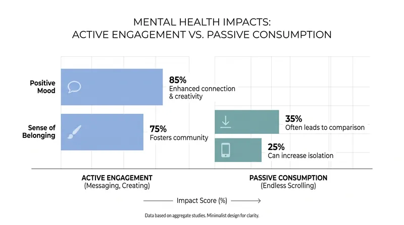 Clinical research shows that passive consumption is far more harmful to mental health than active digital socializing.