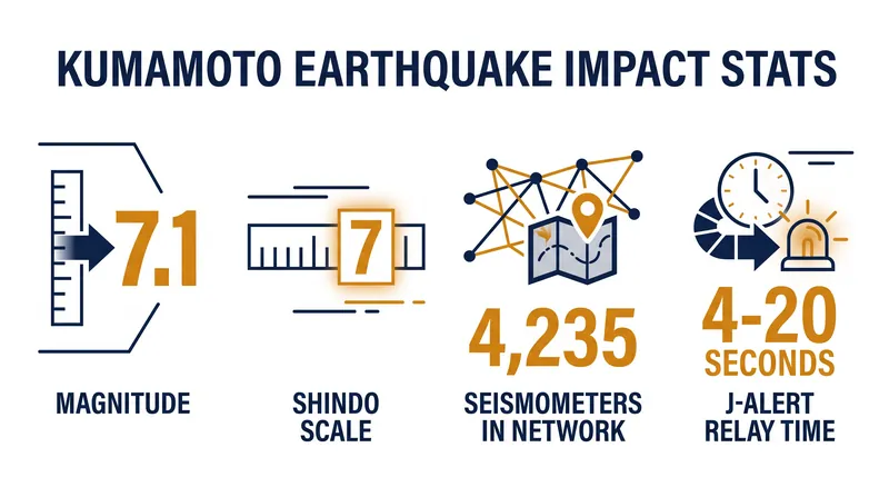 Key figures from the Kumamoto earthquake and Japan's seismic response network.