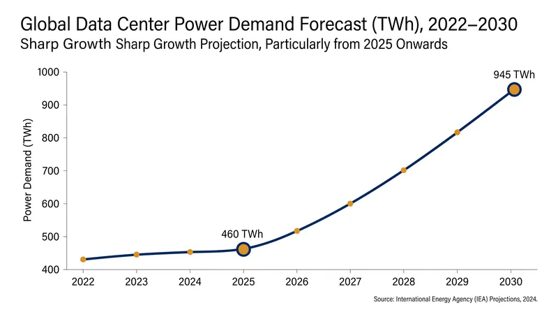 Global data center electricity demand is projected to roughly double by 2030.