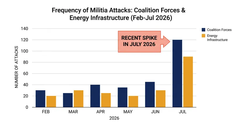 Drone and missile attacks by Iran-aligned militias surged significantly in July 2026.