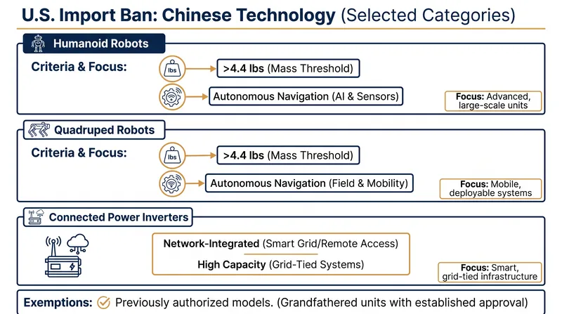 The FCC's new restrictions target advanced autonomous systems and critical energy hardware.