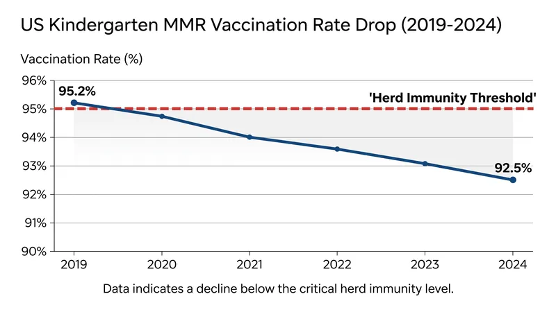 Kindergarten vaccination rates have fallen below the 95% threshold required to prevent outbreaks.