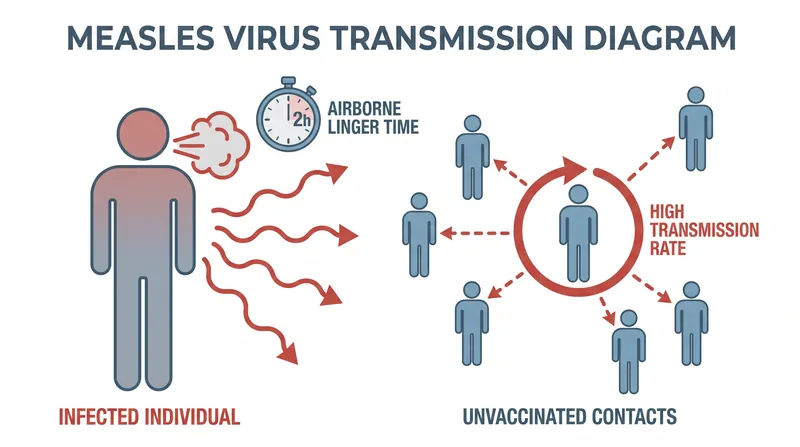 Measles is highly contagious and can linger in the air for up to two hours.