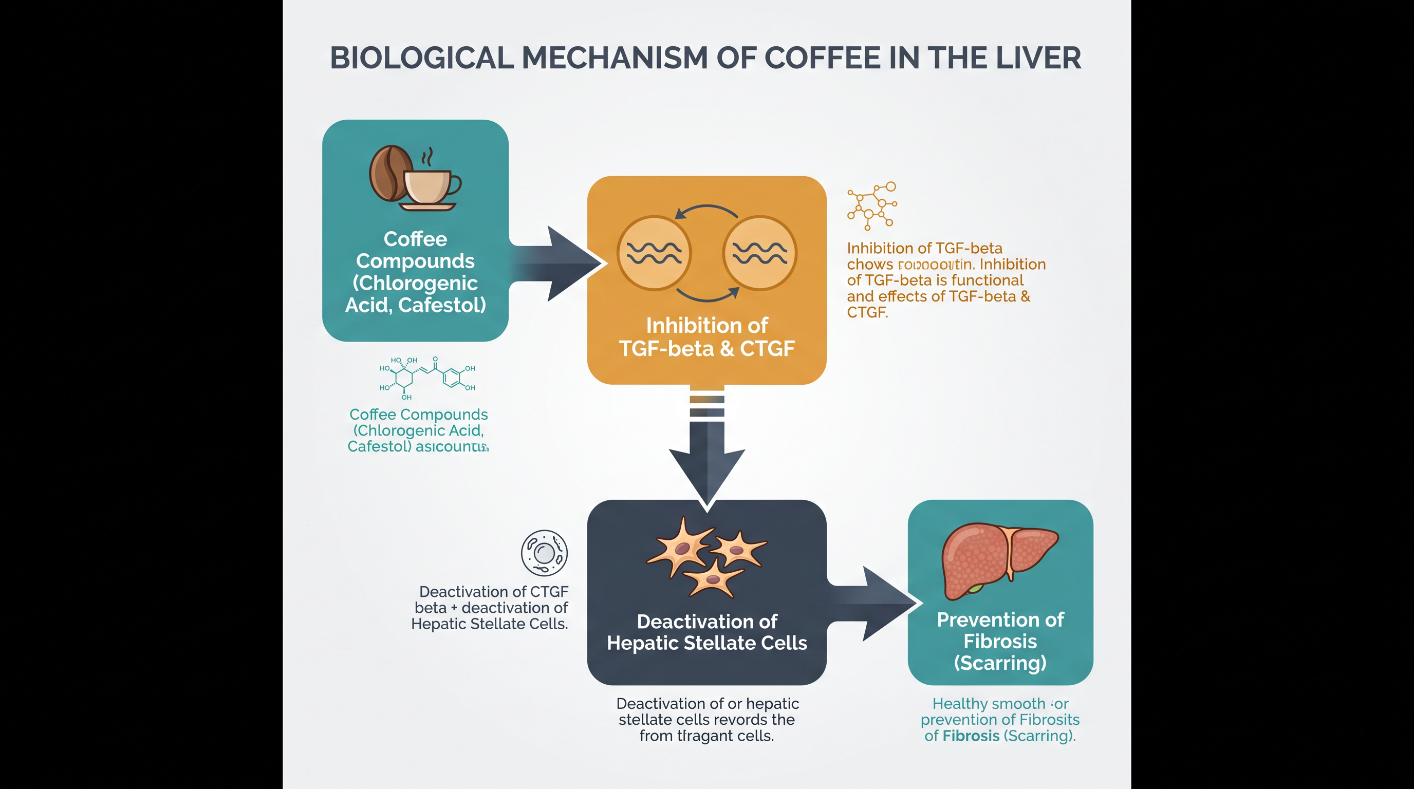 How bioactive compounds in coffee intercept the cellular signaling pathways that cause liver scarring.