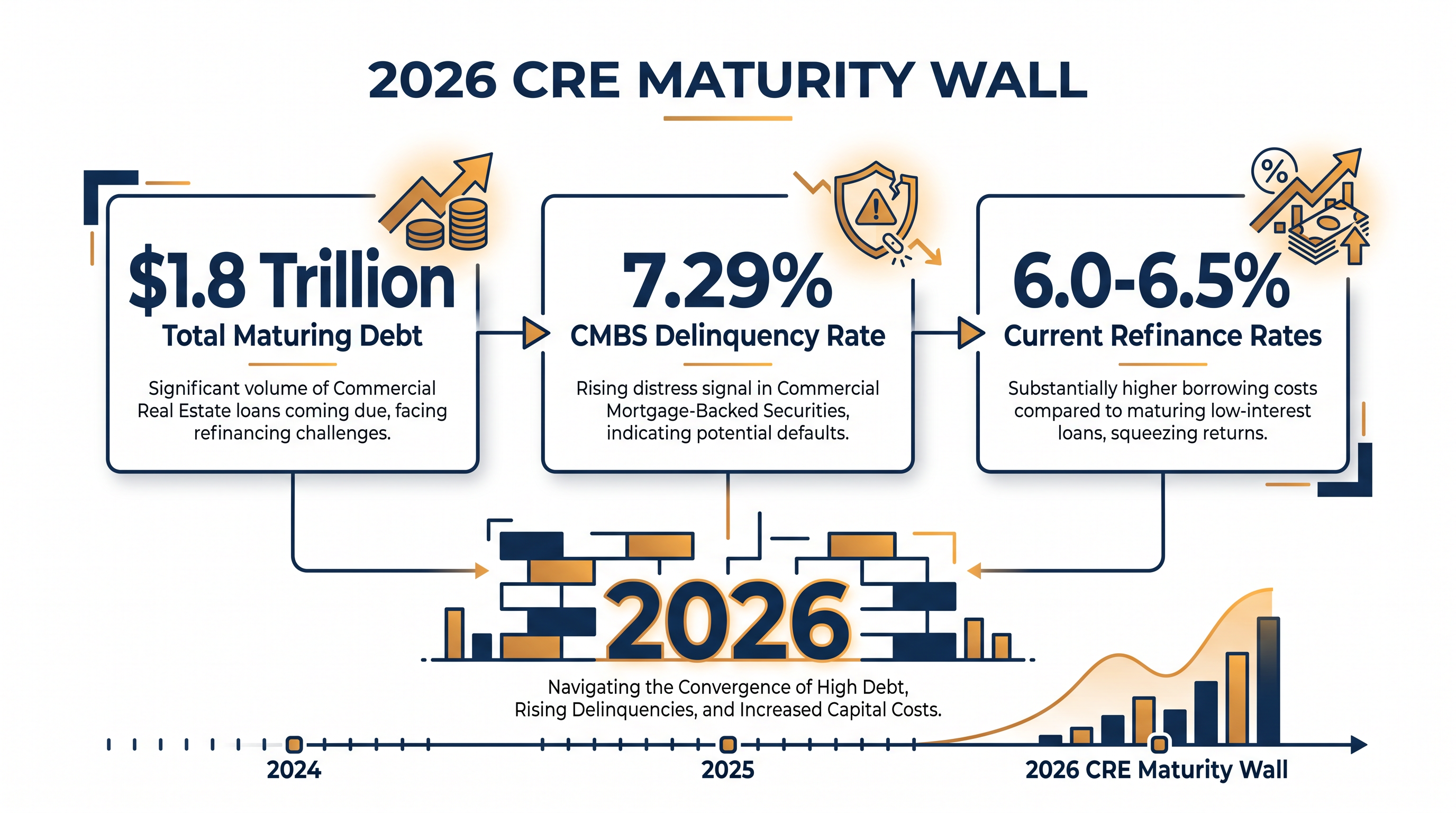Key figures defining the 2026 commercial real estate refinancing wave.