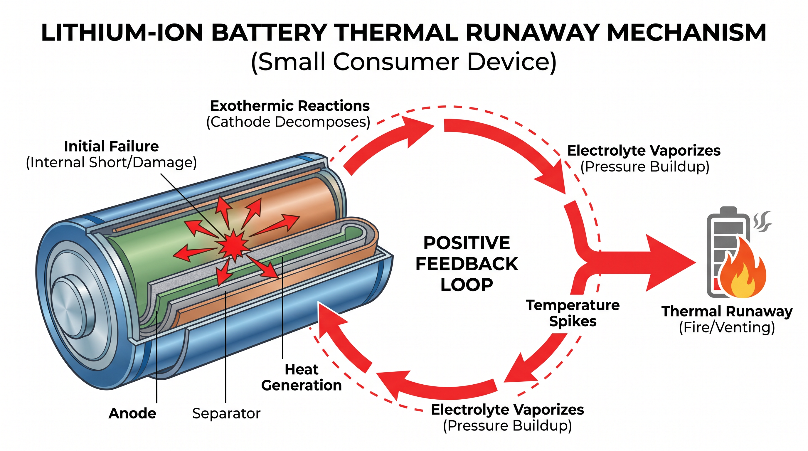 How thermal runaway causes lithium-ion batteries to overheat and ignite.