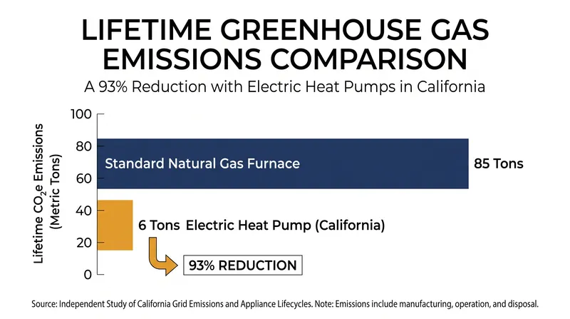 Electric heat pumps offer a 93 percent reduction in lifetime emissions compared to traditional gas furnaces.