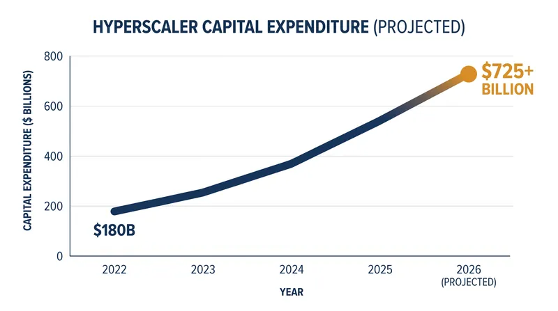 Major cloud providers are projected to spend over $725 billion on capital expenditures in 2026, fueling industrial demand.