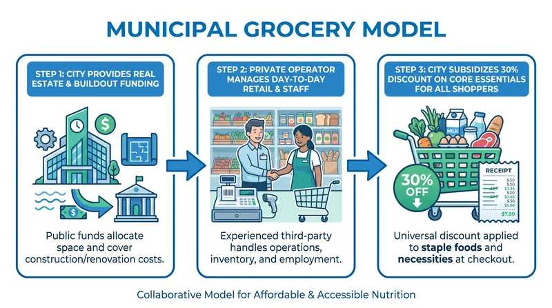 How the public-private municipal grocery model will operate.