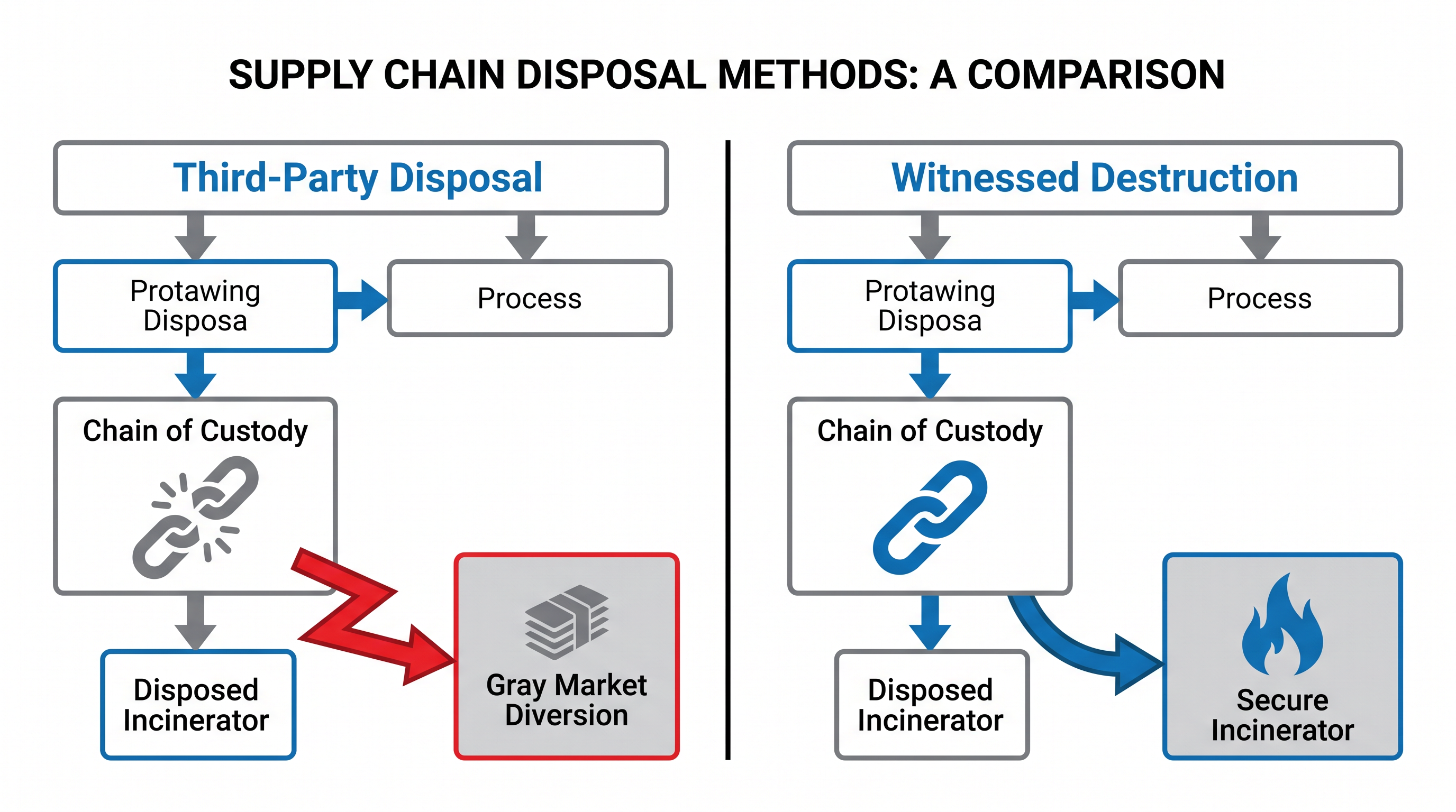 Outsourcing disposal saves money but introduces the risk of gray-market diversion.