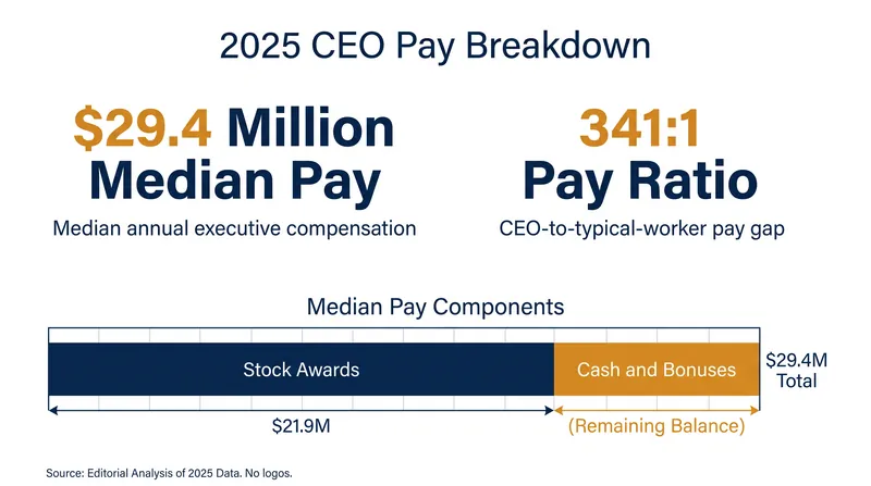 Stock awards accounted for the vast majority of the 23.2% surge in executive compensation.