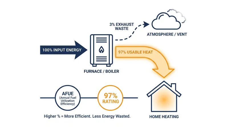 A 97 percent AFUE rating means nearly all the fuel consumed is converted directly into usable heat for the home.
