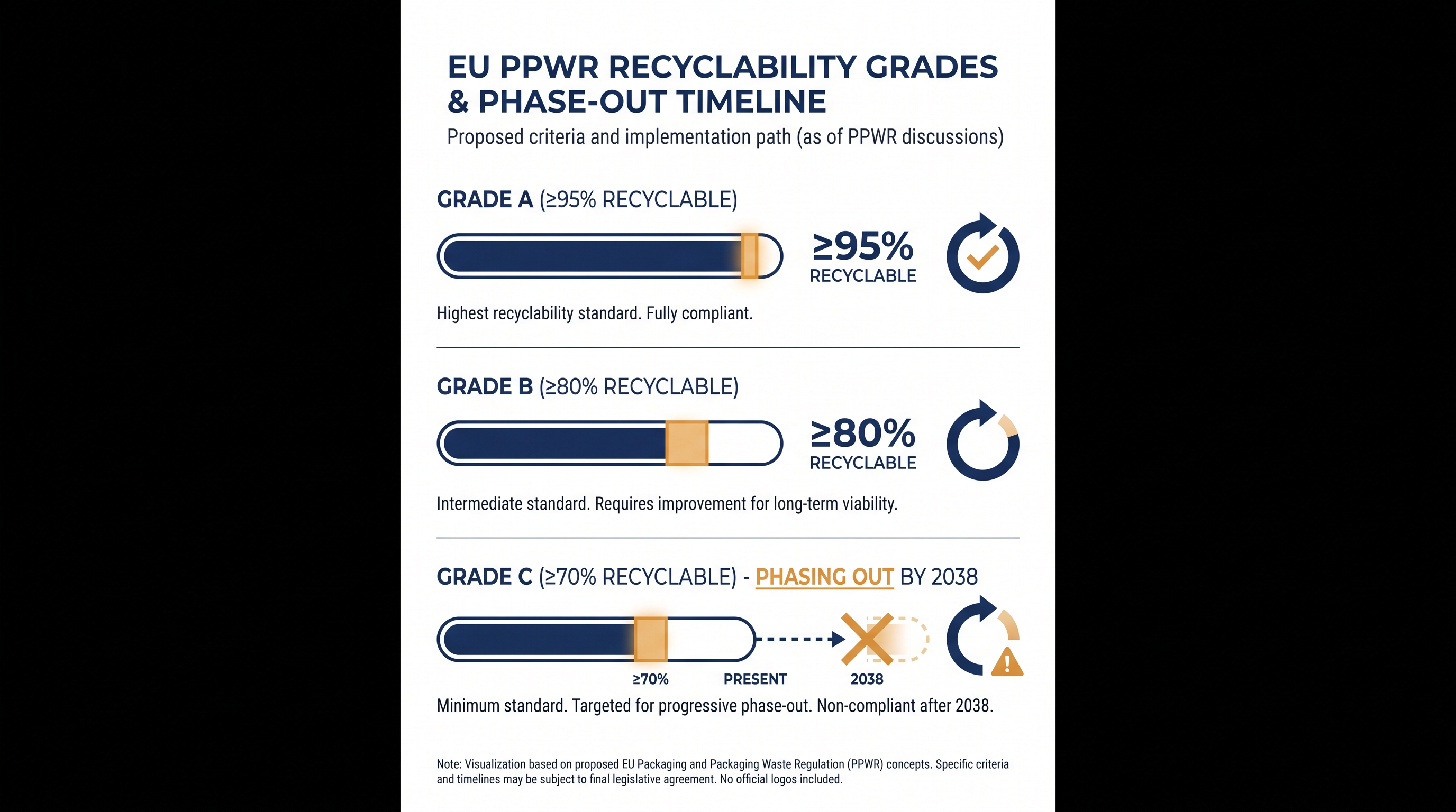 By 2030, all packaging must meet at least Grade C recyclability to remain on the EU market.