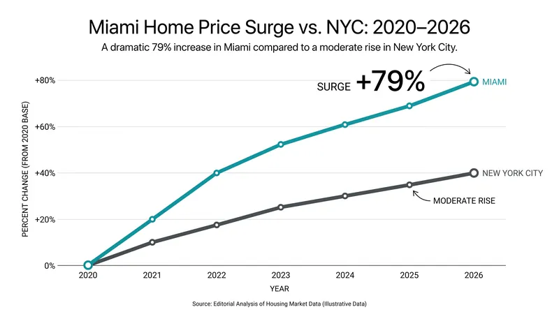 Miami home prices have appreciated at a historic rate since the pandemic, far outpacing national averages.