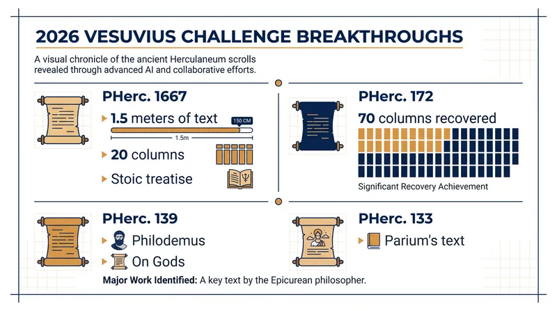 The latest texts recovered through the Vesuvius Challenge's AI pipeline.