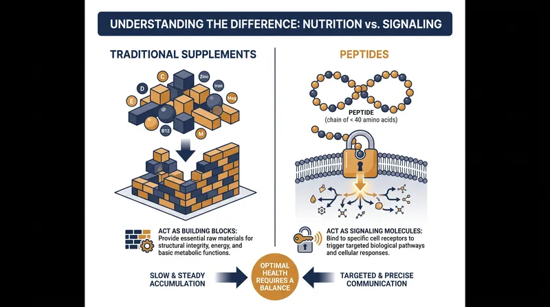 How peptides differ from traditional dietary supplements at the cellular level.