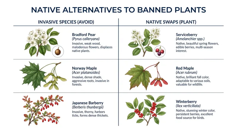Landscaping experts recommend swapping invasive species for native alternatives that support the local ecosystem.
