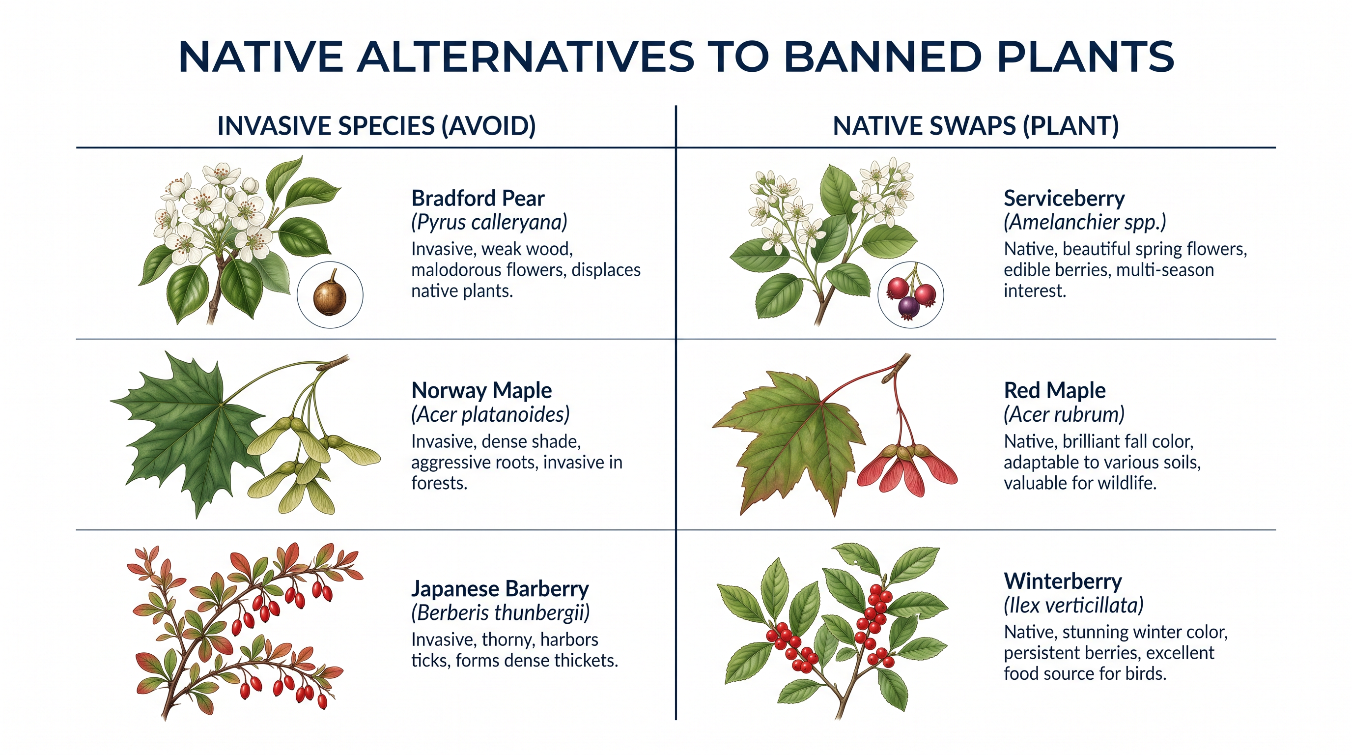 Landscaping experts recommend swapping invasive species for native alternatives that support the local ecosystem.