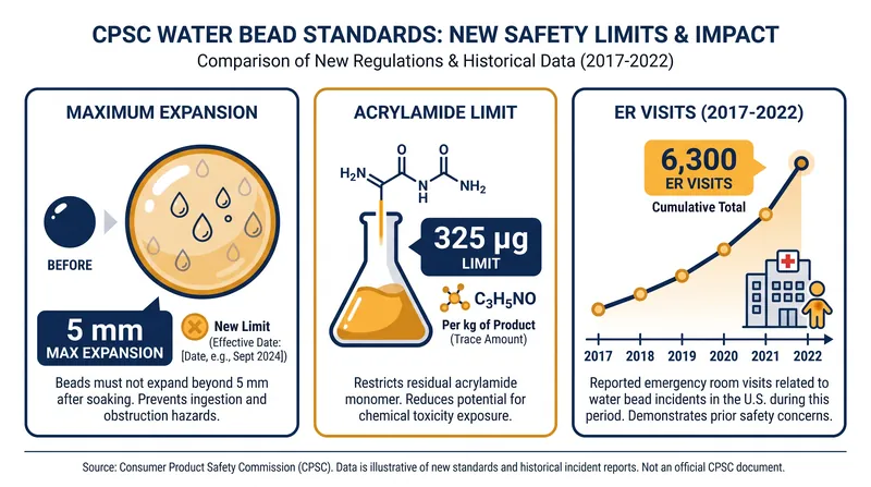 The new CPSC rule imposes strict expansion and toxicity limits on water beads marketed as toys.