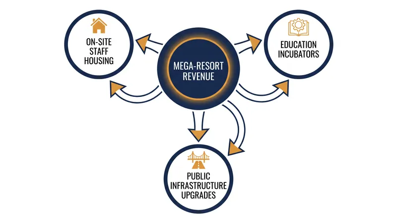 The 'Tourism Innovation Township' model is designed to ensure that mega-resort wealth circulates within the local community.