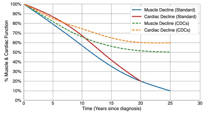 Unlike treatments that target genetic mutations, cell therapy aims to halt the downstream inflammation that destroys muscle tissue.