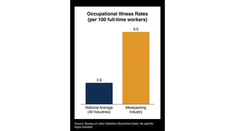 Meatpacking workers face occupational illness rates significantly higher than the national average.