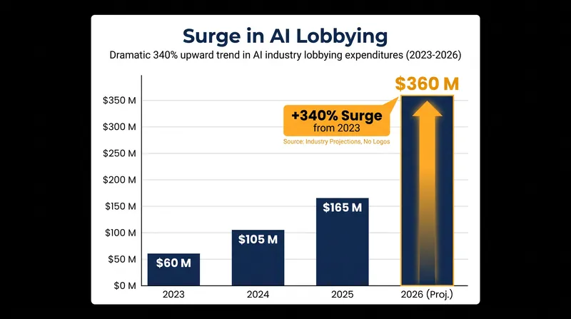 Critics of the industry-funded model point to a massive 340% increase in AI lobbying as evidence of potential regulatory capture.