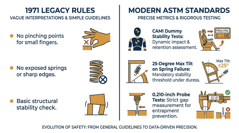 Modern ASTM standards replace subjective 1970s bans with precise, data-driven engineering tests.