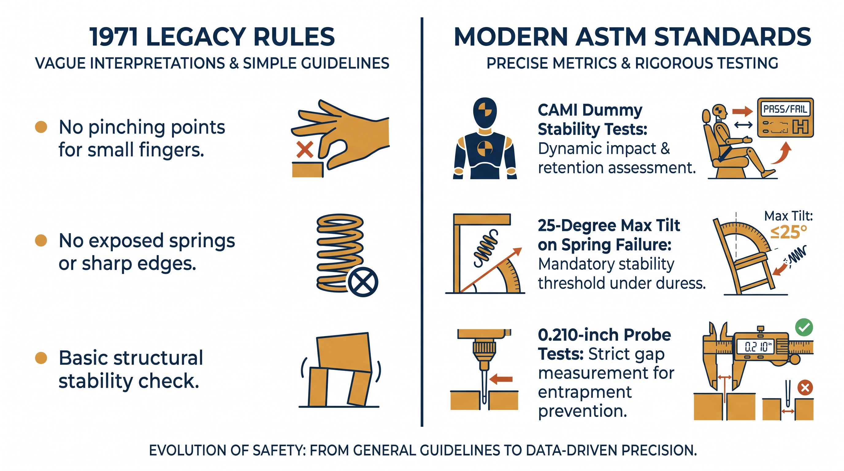Modern ASTM standards replace subjective 1970s bans with precise, data-driven engineering tests.