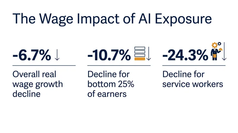 The Apollo study found that the negative wage impacts of AI exposure are highly concentrated among lower-income workers.