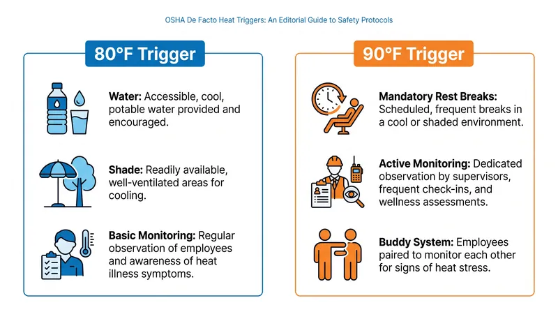 While not formally codified, OSHA compliance officers look for specific interventions at the 80°F and 90°F thresholds.