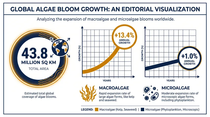 Macroalgae blooms have expanded at an unprecedented rate of 13.4% annually in key regions.